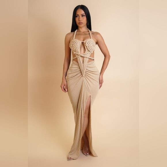 Desire Roped Chest Maxi Dress- Nude - Picture 1 of 5